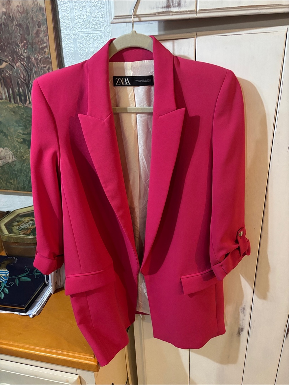 ZARA Fuchsia Open-Front Blazer